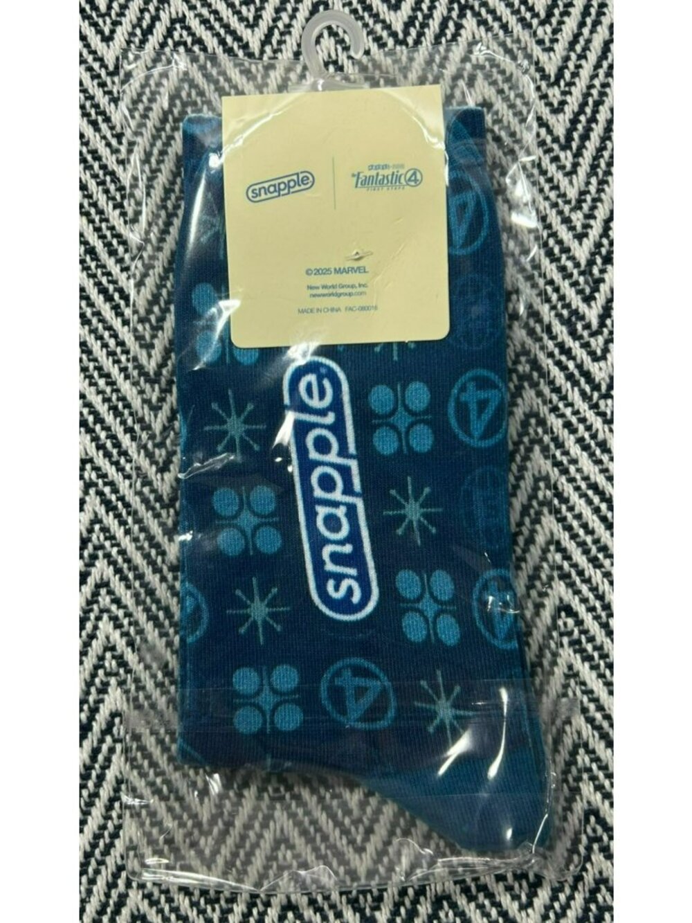 Snapple Fantastic Four Marvel Promotional Socks Blue New In Packaging - Picture 2 of 2